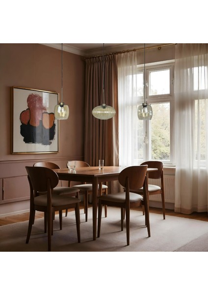 Üçlü Lunex Cam Bal Rengi Avize Ince Eskitme Başlık Sarkıt Yemek Masası Üstü Iç Mekan Cafe Otel