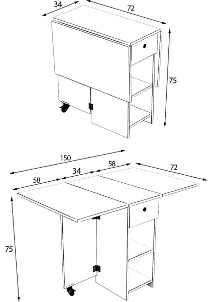 DF01102BR Portatif Pratik Katlanır Masa Mutfak ve Yemek Masası indirimleri