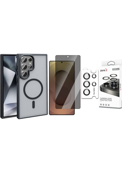 Galaxy S25 Ultra Kılıf Magsafe Şarj Özellikli Mat Arka Yüzey Zore Sio Kapak + Safir Kamera Lens + Hayalet Ekran Koruyucu