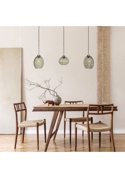 Üçlü Lunex Cam Bal Rengi Avize Ince Eskitme Başlık Sarkıt Yemek Masası Üstü Iç Mekan Cafe Otel