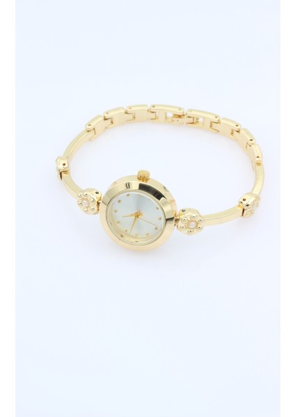 Stil Incisi Gold Luxury Watch, Inci Beyaz Zirkon Taşlı Çelik Saat