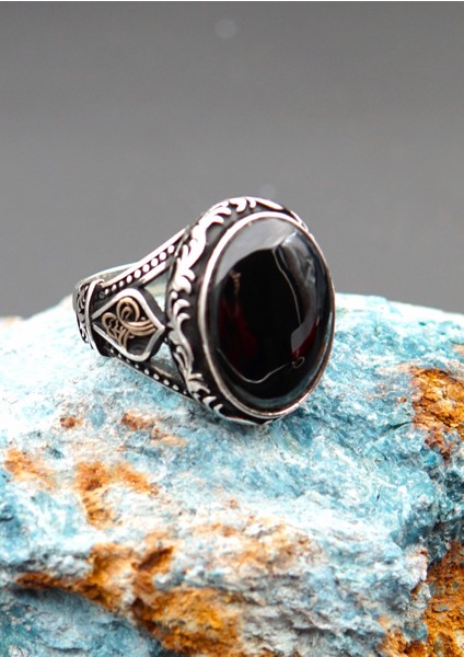 925 Ayar Gümüş Erkek Oltu Taşı Yüzük SY00092 fiyatları