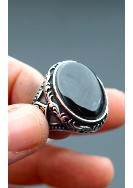 925 Ayar Gümüş Erkek Oltu Taşı Yüzük SY00092 modelleri