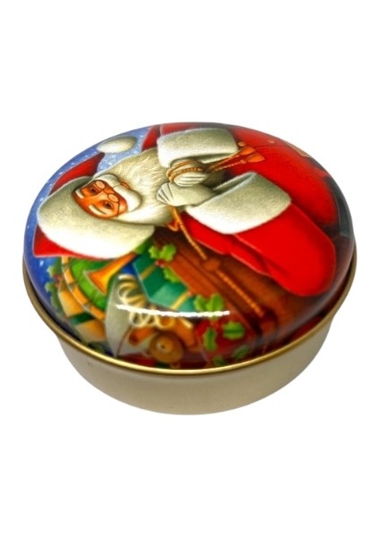 Kırmızı Noel Baba Resimli Kokulu Hediyelik Yılbaşı Yeni Yıl Dekoratif Teneke Içinde Mum