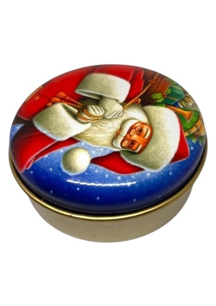 Kırmızı Noel Baba Resimli Kokulu Hediyelik Yılbaşı Yeni Yıl Dekoratif Teneke Içinde Mum