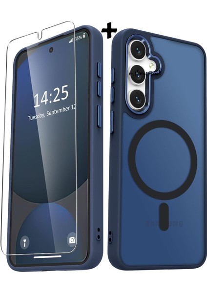 Samsung Galaxy S25 Fe Kılıf Mat Magsafe Şarj Özellikli Hassas Butonlu Yumuşak Renkli Kenarlı + Ekran Koruyucu Cam Set 2in1