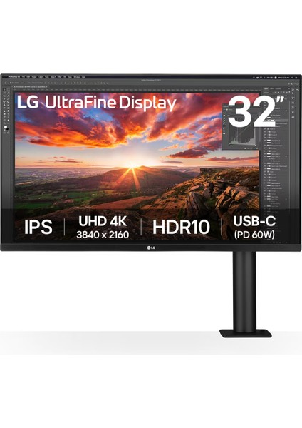 UltraFine Display 32UN880K-B 31.5'' 60Hz 5ms IPS UHD 4K Pivot 3840x2160 HDR10 Ergonomik Standlı Monitör