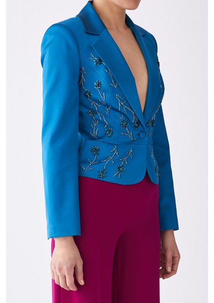 Taş İşlemeli Kadın Ceket Petrol-Mavi K1816011_291 modelleri