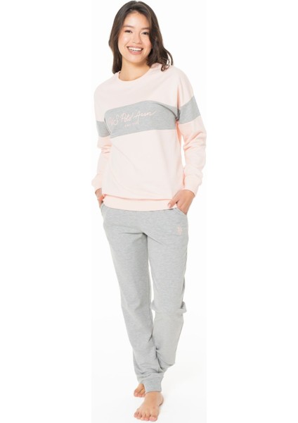 U.s Polo Assn. 20122 Kadın Uzun Kollu Bisiklet Yaka Paçası Bantlı Rahat Ev Giyim-Somon