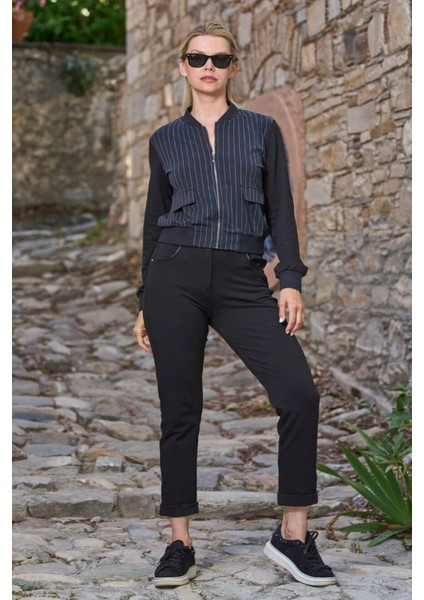 26007 Kadın Uzun Kollu Dik Yaka Önden Fermuarlı Spor Takım-Antrasit