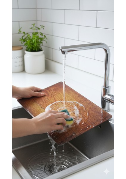 Eski Ahşap Desenli Cam Kesme Tahtası, Kesme Tablası Kenarları Oval, Antibakteriyal, Sunum Tahtası fiyatları