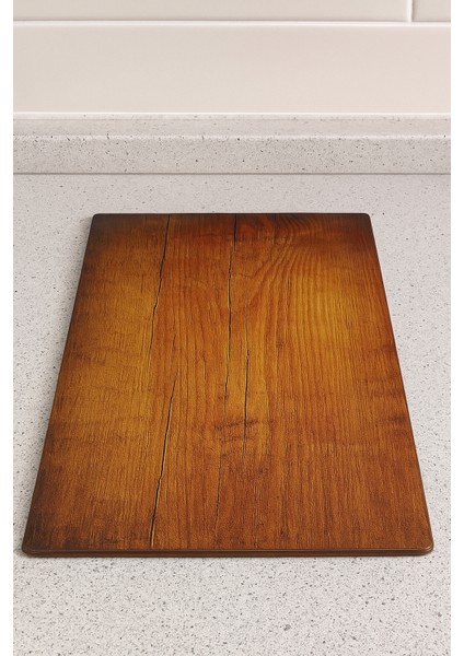 Eski Ahşap Desenli Cam Kesme Tahtası, Kesme Tablası Kenarları Oval, Antibakteriyal, Sunum Tahtası modelleri