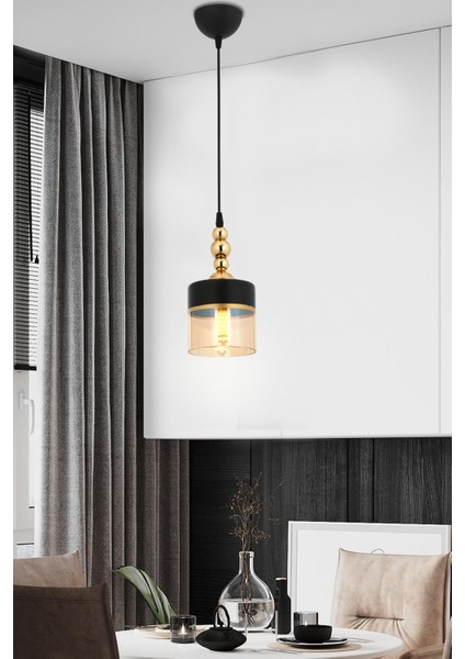 Oslo Tekli Sarkıt Avize Bal Siyah Camlı Modern Dekoratif Aydınlatma
