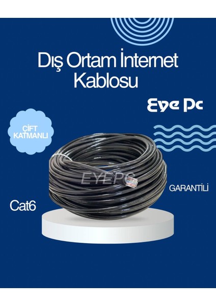 60 Metre Dış Mekan Cat6 Ethernet Kablo –internet / Çift Koruma, Gigabit Hız, RJ45 Uzun Ömürlü 60M Network Kablosu – 1000 Mbps Hız, Patch Tipi,