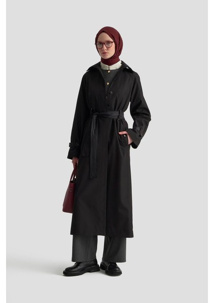 Parlak Garnili Pardesü 25K8507 Siyah modelleri