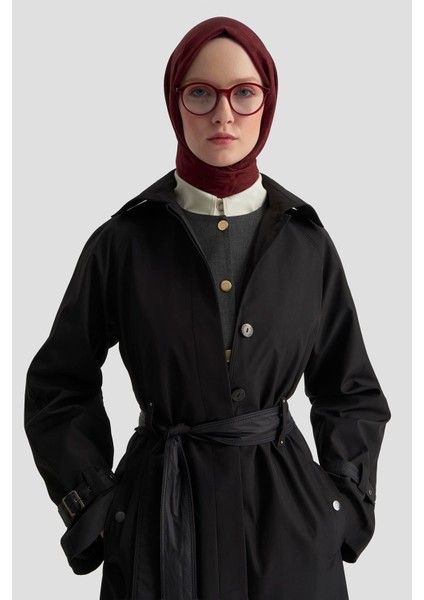 Parlak Garnili Pardesü 25K8507 Siyah fırsatları