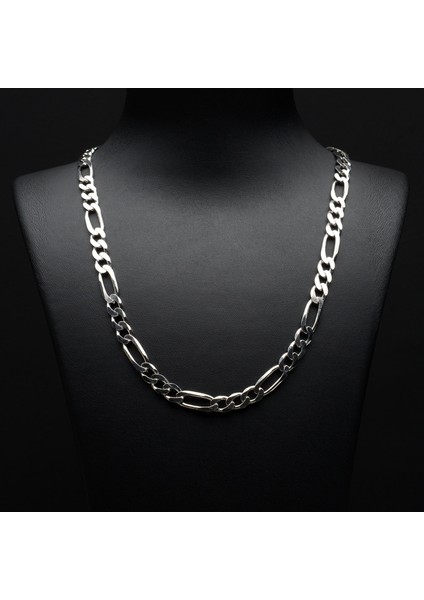 180 Mikron Rodyum Figaro Gümüş Zincir