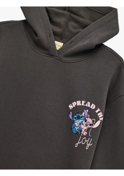 Stitch Lisanslı Baskılı Uzun Kollu Kapüşonlu Oversize Sweatshirt modelleri