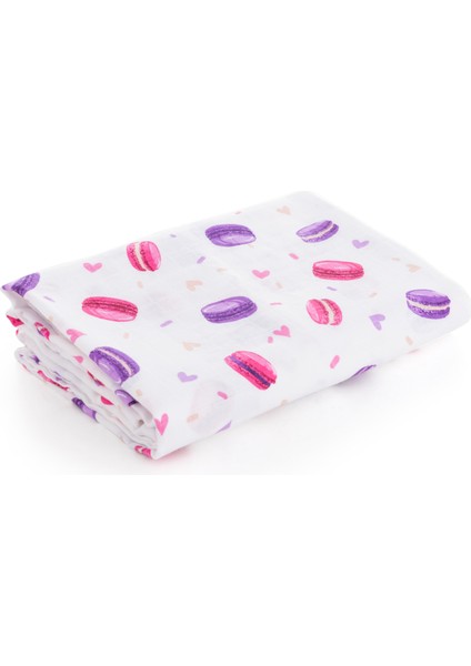 %100 Pamuk Premium & Hafif Müslin Bezi Örtüsü I 120X120 cm I Mor I Makaron Desenli & 4 Adet Ağız Mendili 27X27CM modelleri