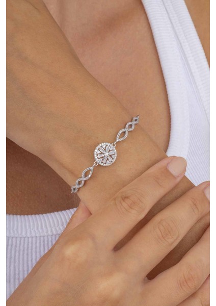 Yuvarlak Kesim Baget Taşlı Gümüş Bileklik