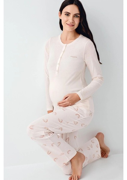 9066 Hamile Lohusa Düğmeli Bisiklet Yaka Pijama Takımı-Tozpembe fırsatları
