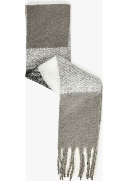 Yumuşak Dokulu Kareli Püsküllü Uzun Atkı