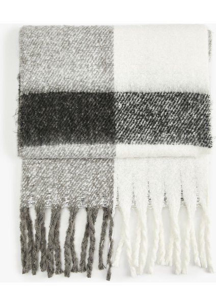 Yumuşak Dokulu Kareli Püsküllü Uzun Atkı fiyatları