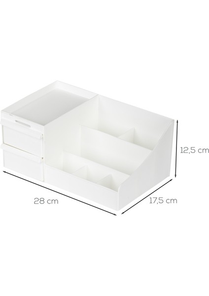 5303 Çok Amaçlı Organizer 2 Çekmeceli Kozmetik Parfüm Krem Takı Makyaj Düzenleyici Beyaz