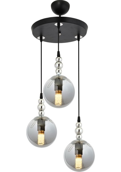Toros 3’lü Sarkıt Avize – Füme Glob Camlı Modern Dekoratif Aydınlatma modelleri