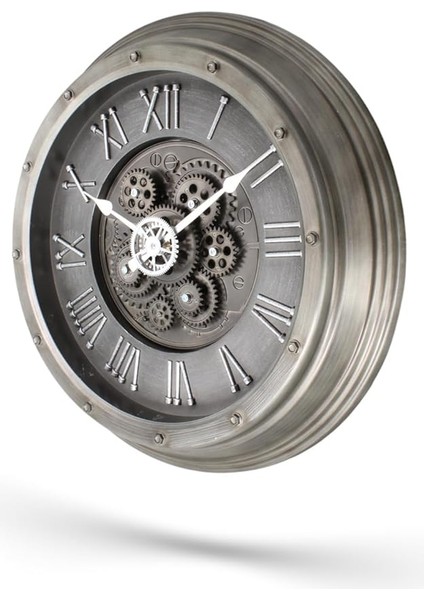 Mark Premium Serisi Antik Eskitme Kadranlı Döner Çarklı Ev ve Ofis Duvar Saati Kabartma Roma Rakamlı 40 cm Gri fiyatları