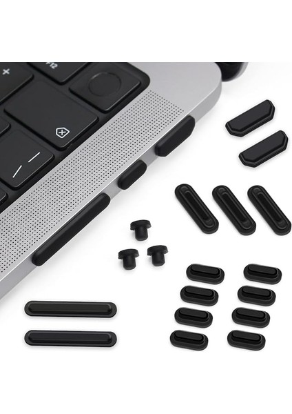 21 Adet Toz Önleyici Kir Tapası Bardak Seti 2024-2021 MacBook Pro 14,2 Inç 16,1 Inç M4 M3 M2 M1 Pro/max (A3112/A3185/A3401/A3186/A3403) Aksesuar Silikon Kir Önleyici Koruyucu Kapak (Siyah)