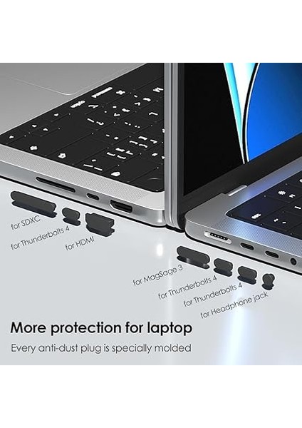 21 Adet Toz Önleyici Kir Tapası Bardak Seti 2024-2021 MacBook Pro 14,2 Inç 16,1 Inç M4 M3 M2 M1 Pro/max (A3112/A3185/A3401/A3186/A3403) Aksesuar Silikon Kir Önleyici Koruyucu Kapak (Siyah) modelleri