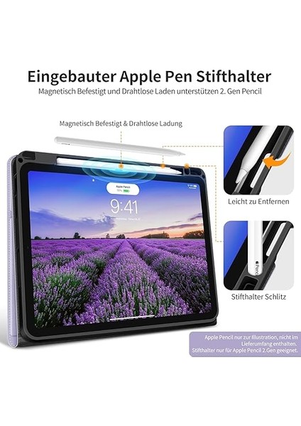 Holımet iPad Air 6 11 Inç 2024 Için Kılıf, iPad Air 5/4 Kılıfı (10,9 Inç 2022/2020) Kalem Tutuculu, Tpu Arka Yüz Akıllı Kılıf Otomatik Uyku/uyandırma ve Ayakta Durma Fonksiyonlu - Mor modelleri