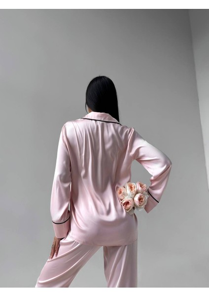 Biyeli Klasik Saten Pijama Takımı modelleri