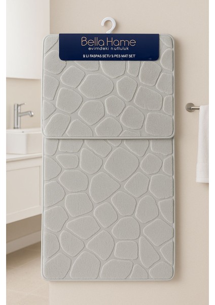 2\'li Taş Puffy Klozet Takımı - Yıkanabilir Kaymaz Dot Taban - 60X100 cm 50X60 cm