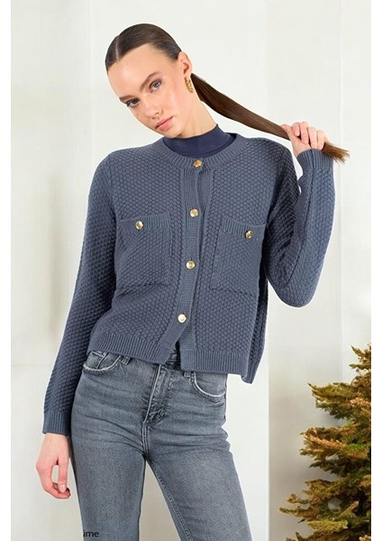 Kadın Bisiklet Yaka Dokulu Cepli Füme Hırka fırsatları