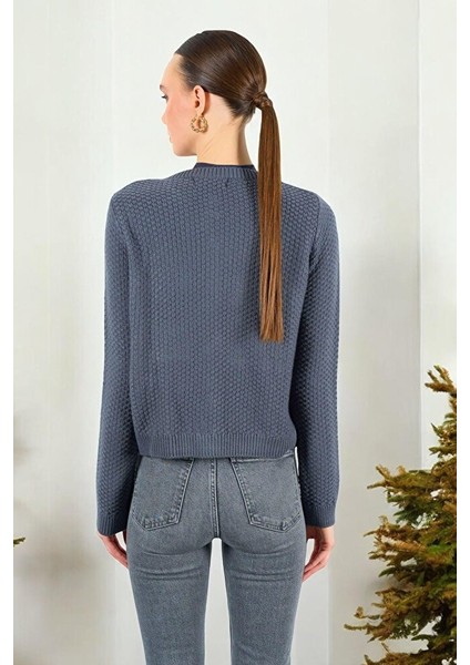 Kadın Bisiklet Yaka Dokulu Cepli Füme Hırka indirimleri