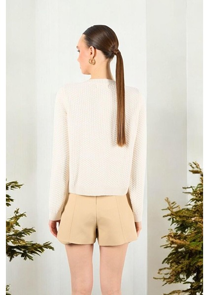 Kadın Bisiklet Yaka Dokulu Cepli Füme Hırka