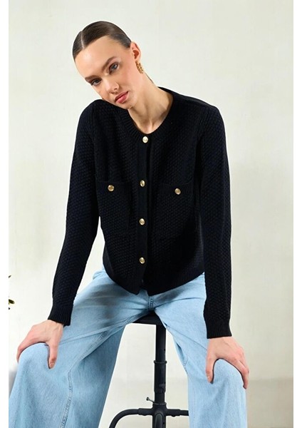 Kadın Bisiklet Yaka Dokulu Cepli Füme Hırka fırsatları