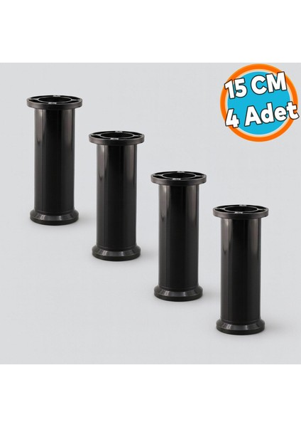 Ayarlanabilir Siyah Plastik 4 Adet 15 cm Ayak Dolap Mobilya Tezgah Yükseltici Yükseltme Ayağı