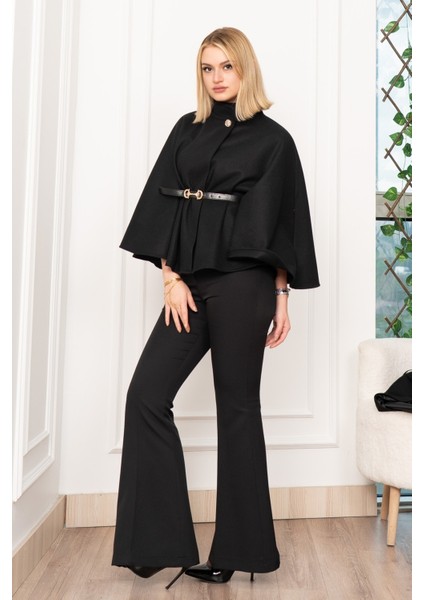 Dik Yaka Kemerli Kısa Panço 2620