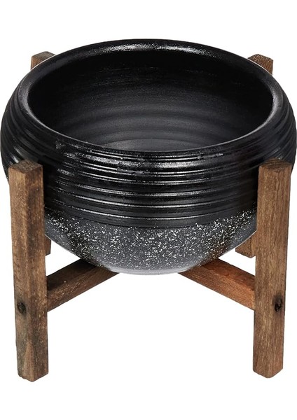 Siyah Granit Küp Aranjman Saksı, 4 Ayaklı