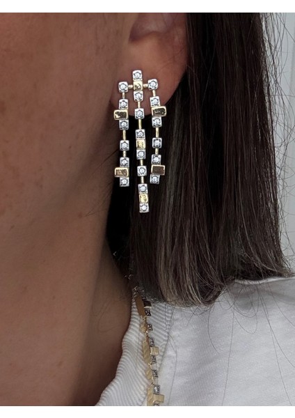 Çift Renkli Zirkon Taşlı Küpe