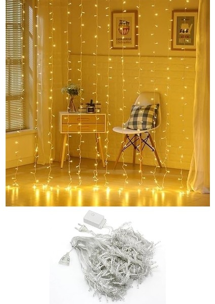 Perde LED Işıklar Animasyonlu Kumandalı Fişli - Günışığı (3x2)