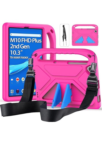Lenovo Tab M10 Fhd Plus 10.3 Inç TB-X606F/TB-X606X Için Kılıf, Hafif Darbeye Dayanıklı Çocuk Ayaklı ve Omuz Askılı Kılıf, Lenovo M10 Fhd Plus 10.3" Model 2020 Tablet Için, Pembe