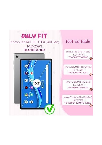 Lenovo Tab M10 Fhd Plus 10.3 Inç TB-X606F/TB-X606X Için Kılıf, Hafif Darbeye Dayanıklı Çocuk Ayaklı ve Omuz Askılı Kılıf, Lenovo M10 Fhd Plus 10.3" Model 2020 Tablet Için, Pembe fiyatları