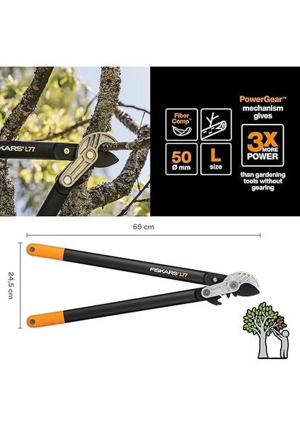 Örslü Budama Makası, Kuru ve Sert Ağaçlar Için, Powergear Iı Raf Sistemi, Kesme Çapı: 5 Cm, Yapışmaz Sertleştirilmiş Çelik Bıçaklar, Uzunluk: 69 Cm, Siyah/turuncu, L77, 1000583 fiyatları