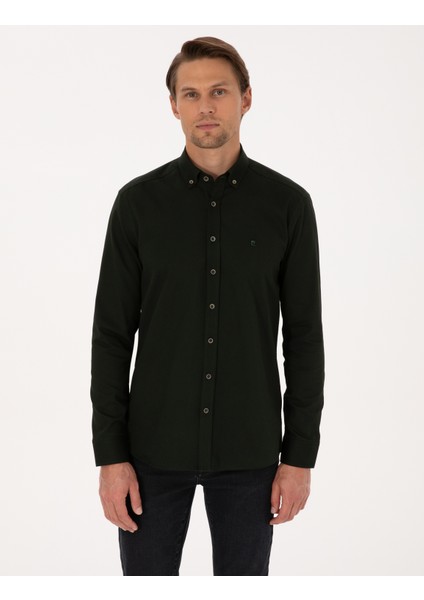 Erkek Haki Regular Fit Uzun Kollu Gömlek 50316736-VR027