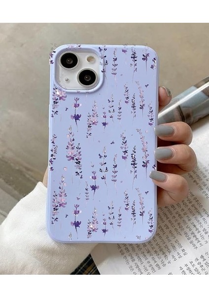 iPhone 13/14 Uyumlu Silikon Telefon Kılıfı Premium Malzeme ve Desen Kalitesi Pöfüdü01 (Purple Flowers)