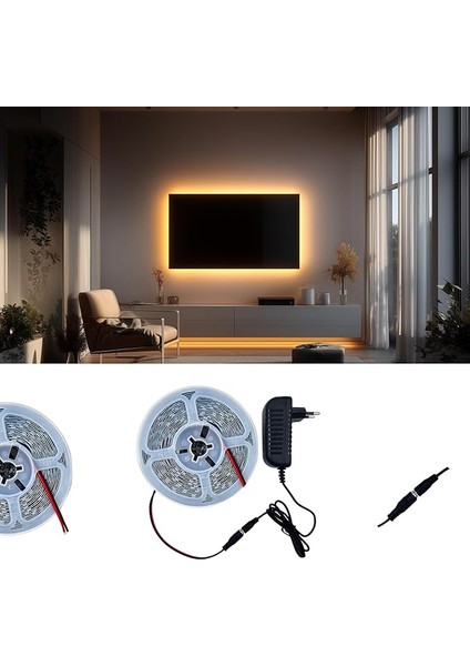 Şerit LED 3 Metre Amber - Iç Mekan Tak Çalıştır Adaptör Dahil 12V IP20 Yeni Nesil Yüksek Lümen, Tezgah, Dolap, Mutfak, Ayna Aydınlatma Için
